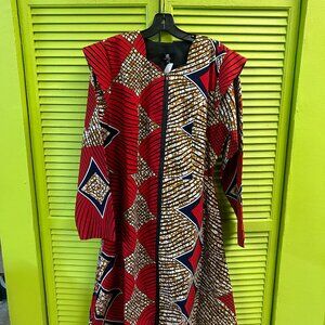 Ray Darten Red Ankara Print Dress | Geometric African Designer